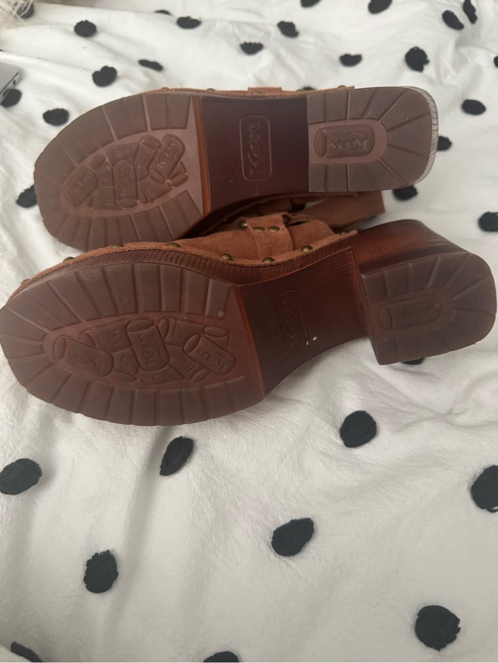 Kork-Ease Tan Suede Studded Clog Mules - Picture 4 of 5